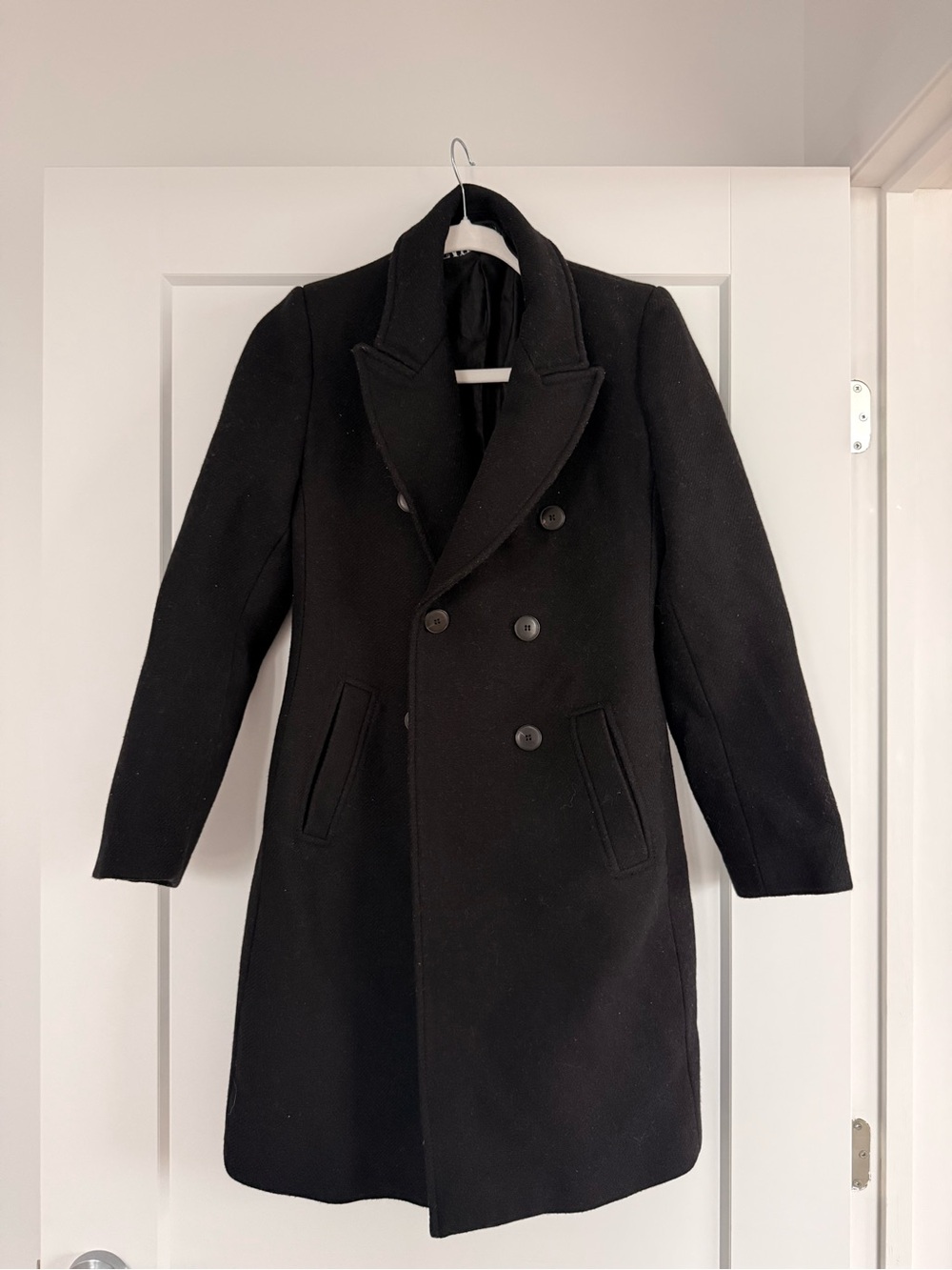 Zara Wool Blend Double Breasted Black Coat